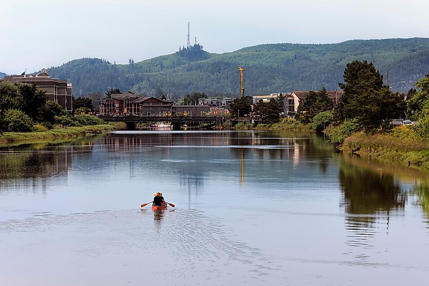 Canoeing on the Necanium river in Seaside, Oregon.