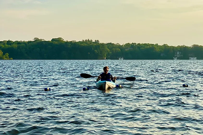 Author Bryan Dearsley heading to shore on Lake Muskoka in Muskoka Lakes