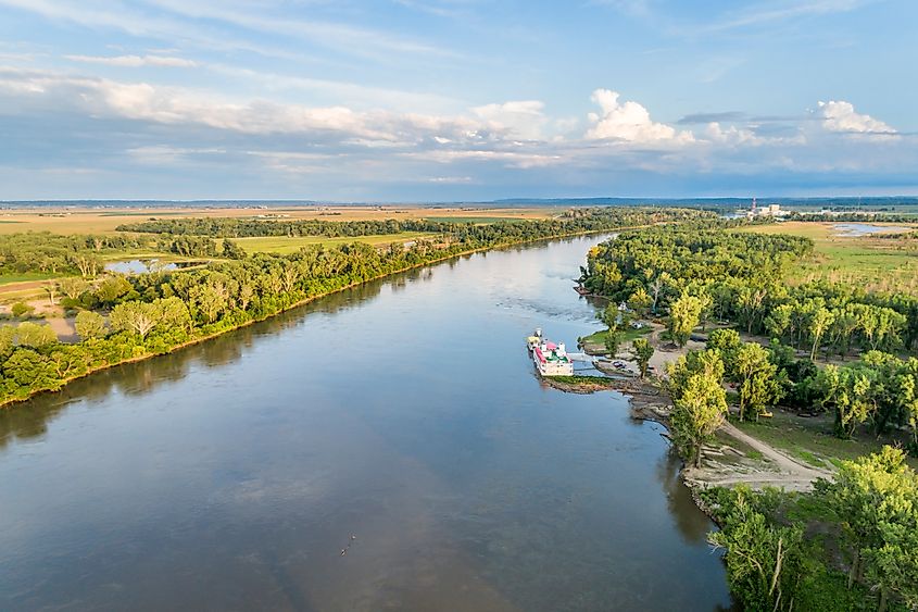 aerial view of the Missouri River downstream of Brownville, Nebraska