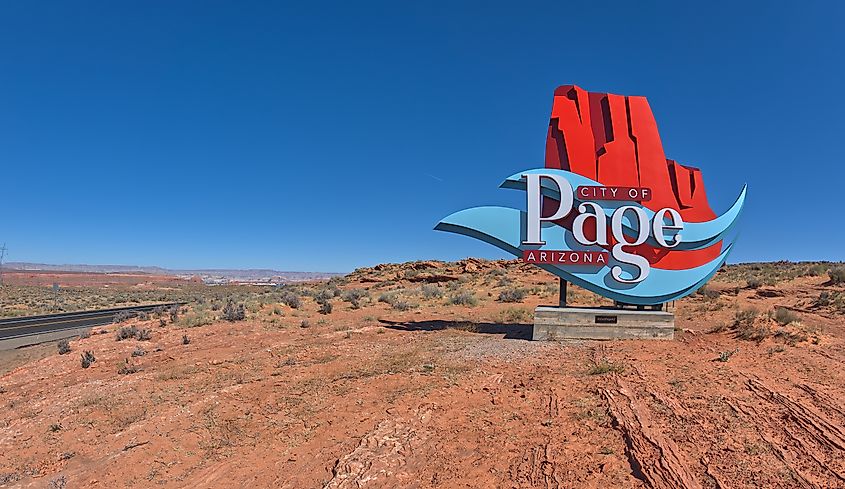 Welcome sign for visitors to Page, Arizona.