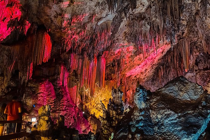 Stalactites and stalagmites in Nerja caves, Nerja, Spain. Credit: Anatolii Mikhailov / Shutterstock