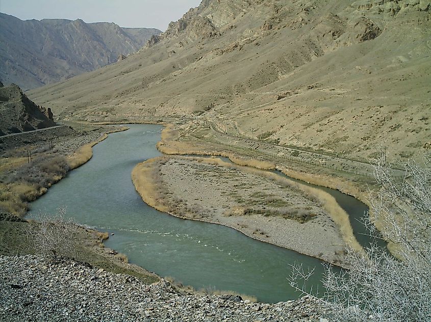 The Aras with Nakhchivan (Azerbaijan) to the right and Iran to the left