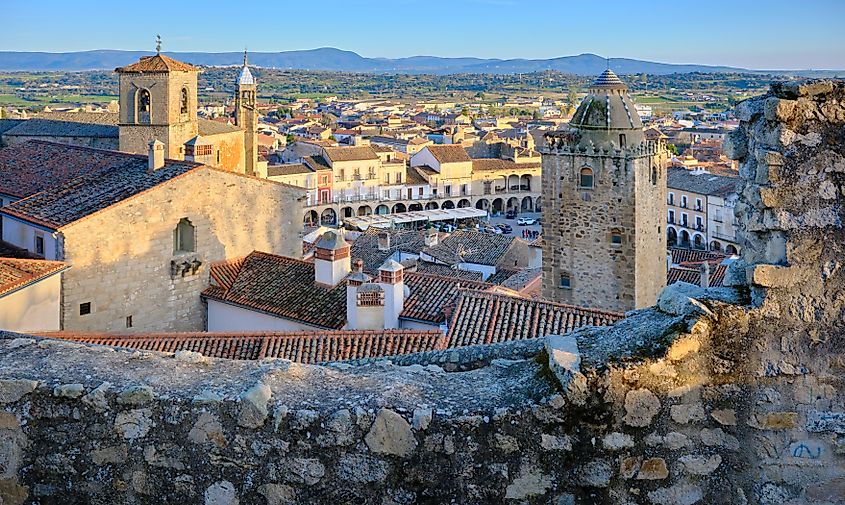 Aerial view of Trujillo showcasing its historic architecture