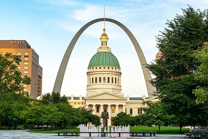 View of the old courthouse near Gateway Arch in St. Louis.