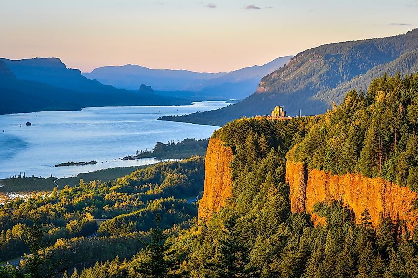 Columbia River Gorge in Oregon with a view of the Vista House.