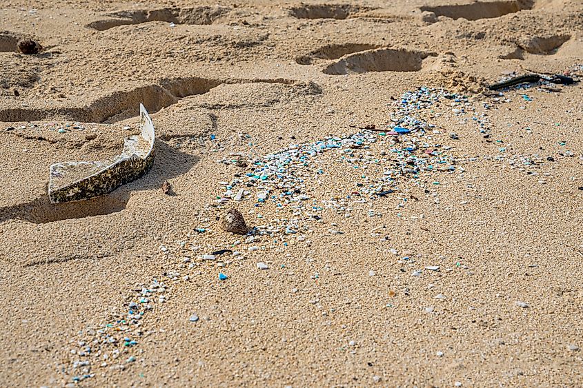 Microplastic pollution littering Waimanalo Beach in Hawaii