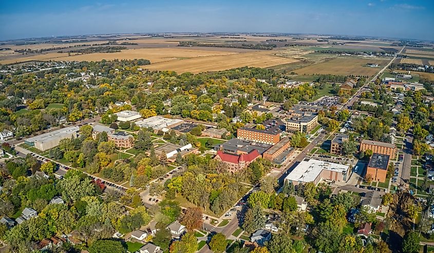 Aerial View of a public State University in Madison, South Dakota