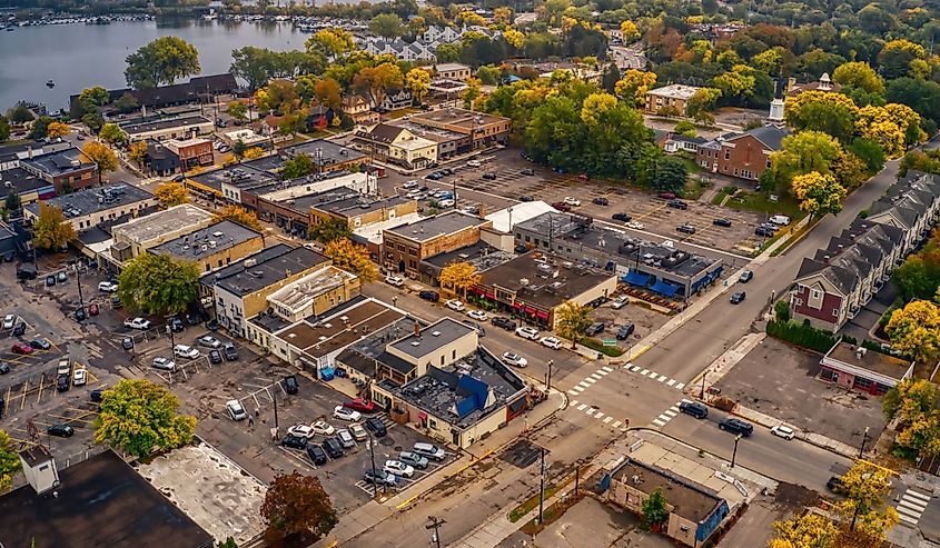 Overlooking Excelsior, Minnesota with fall foliage.