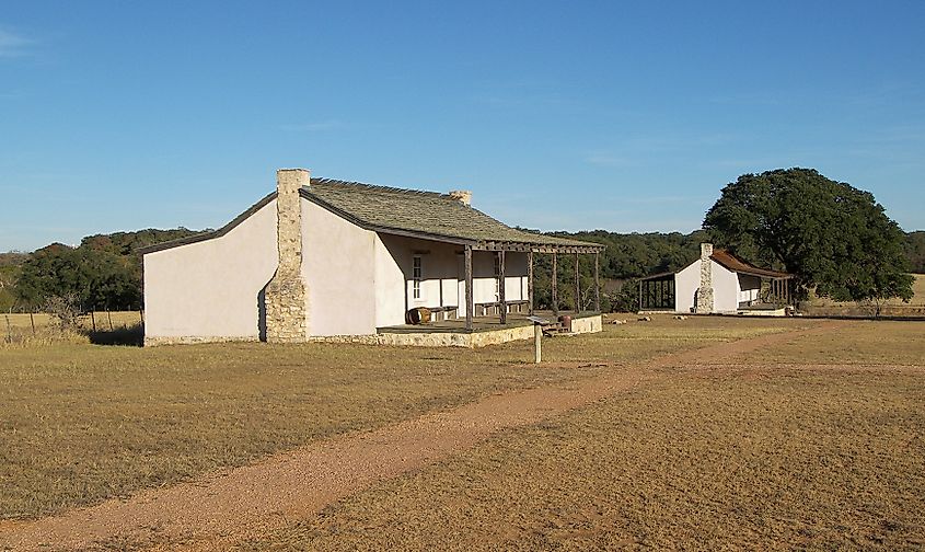 Restored officer quarters at Fort Martin Scott in Gillespie County, Texas, United States. The site was listed on the National Register of Historic Places on January 20, 1980.