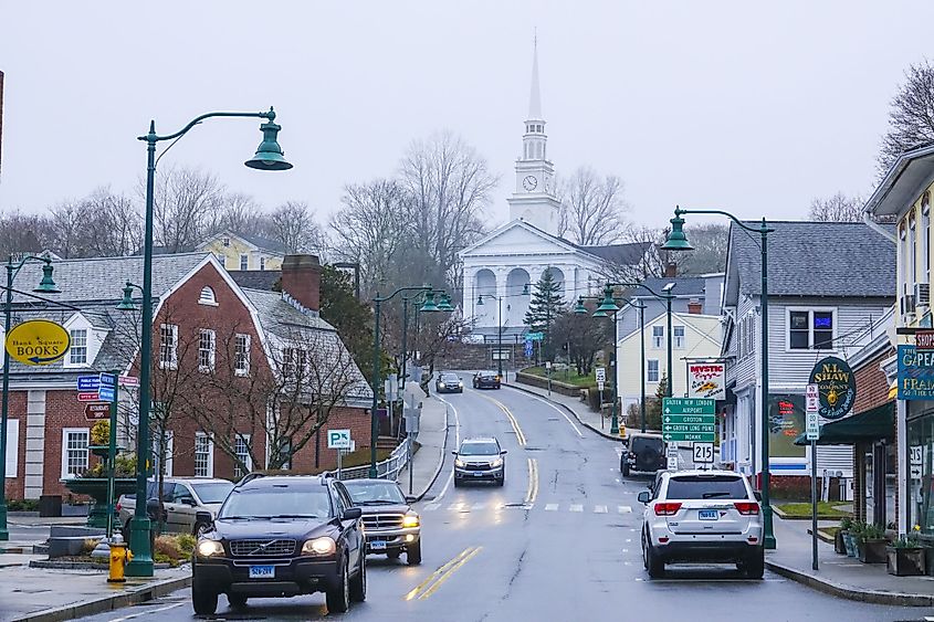 The historic center of Mystic, Connecticut. 