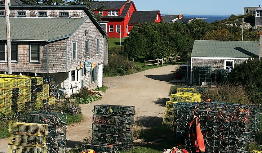 lobster traps and homes on Monhegan Island
