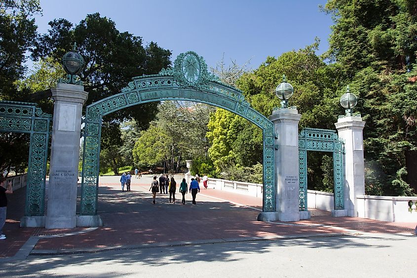 Historic Sather Gate on the campus of the University of California at Berkeley is a prominent landmark leading to Sproul Plaza, via Ken Wolter / Shutterstock.com