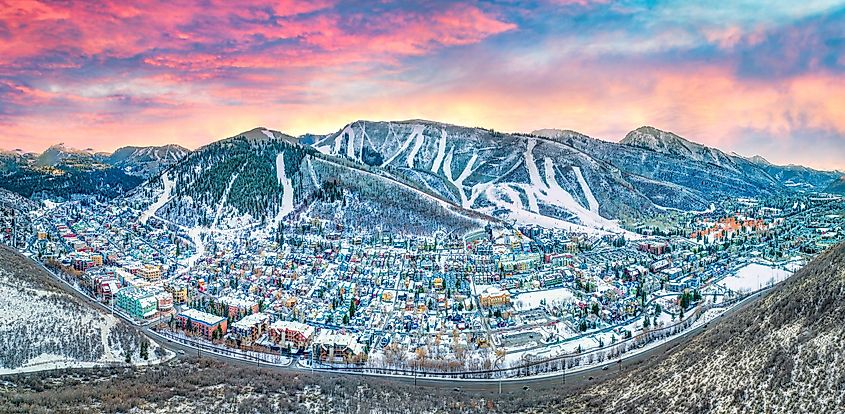 Park City, Utah, USA Downtown Skyline Aerial.