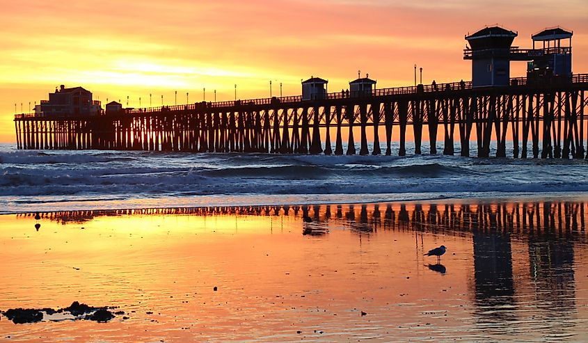 Oceanside Pier with reflections in the water