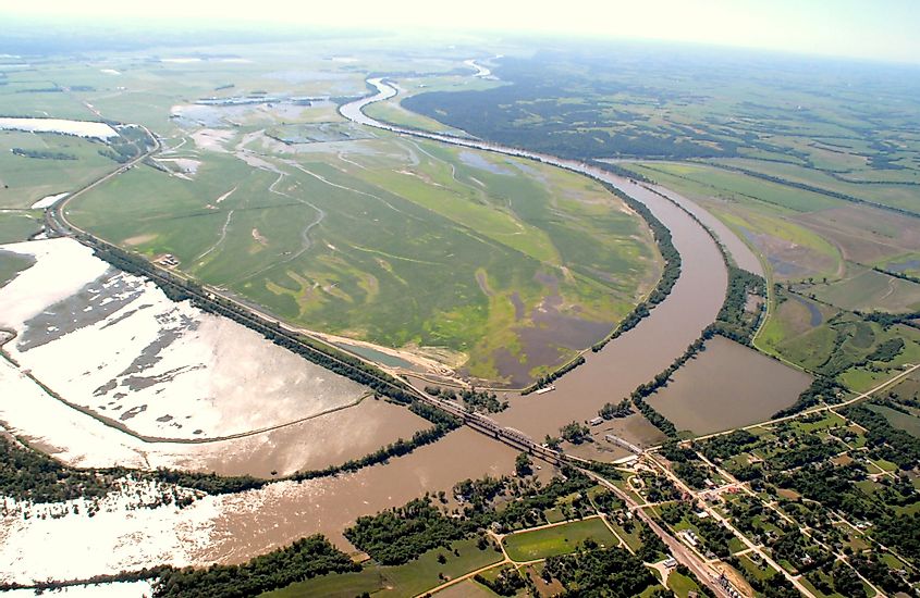 Aerial view of Rulo, Nebraska, during the 2011 Missouri River floods