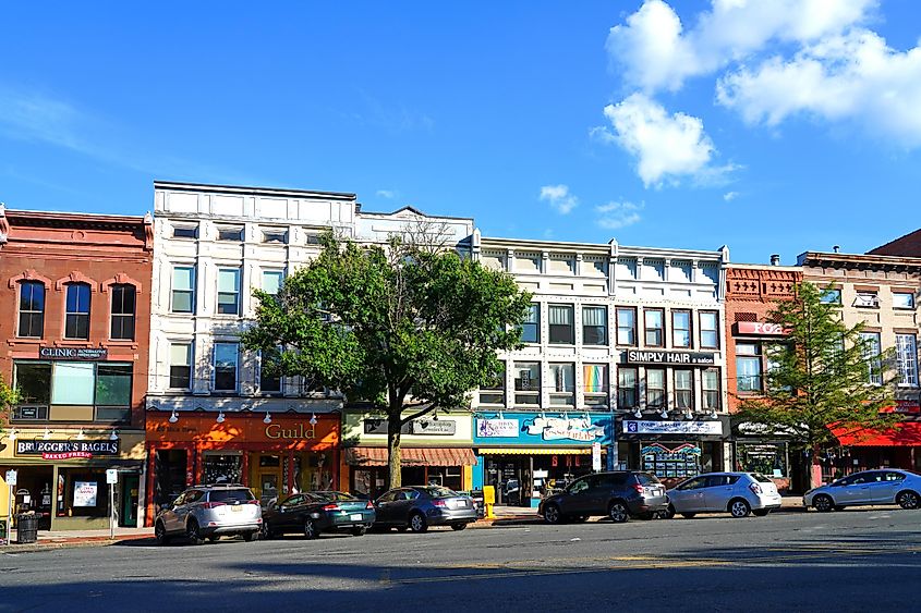 View of buildings in downtown Northampton, Massachusetts, home to Smith College. Editorial credit: EQRoy / Shutterstock.com