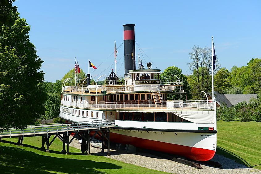 Ticonderoga Steamboat, National Historic Place in Shelburne, Vermont, USA.