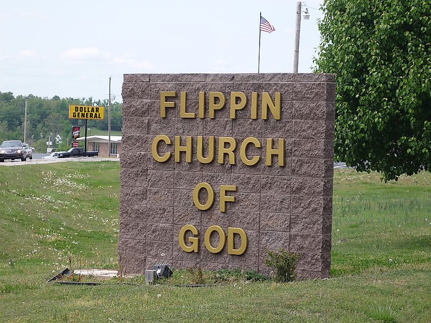 Sign of a church in Flippin, Arkansas.