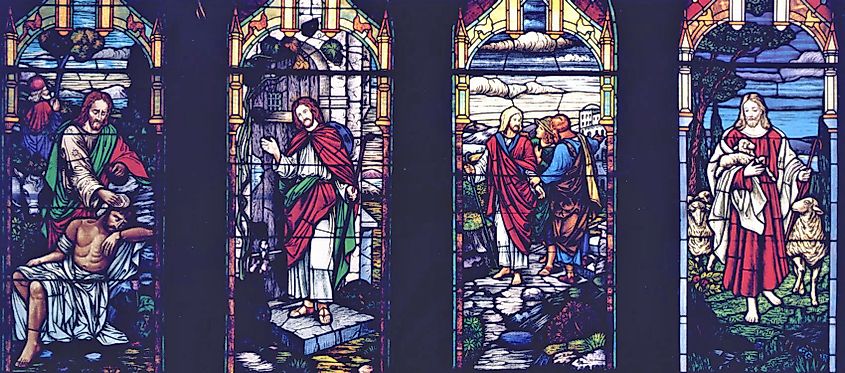 Stained glass windows in St. Paul's UCC Laramie in Laramie, Wyoming.