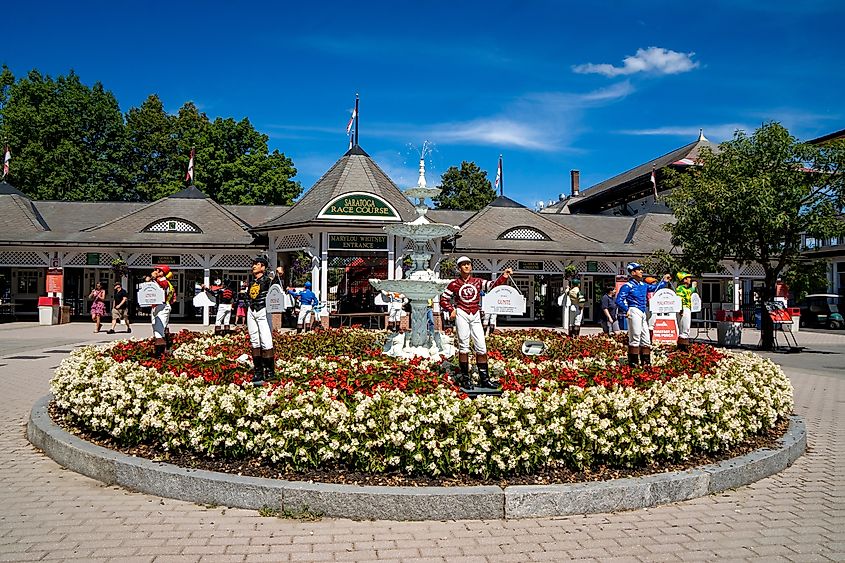 Saratoga Race Course's iconic Marylou Whitney Clubhouse gate in Saratoga Springs, New York