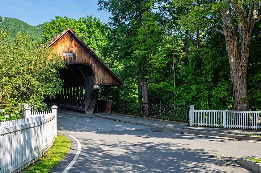 The old covered bridge in Woodstock, Vermont.