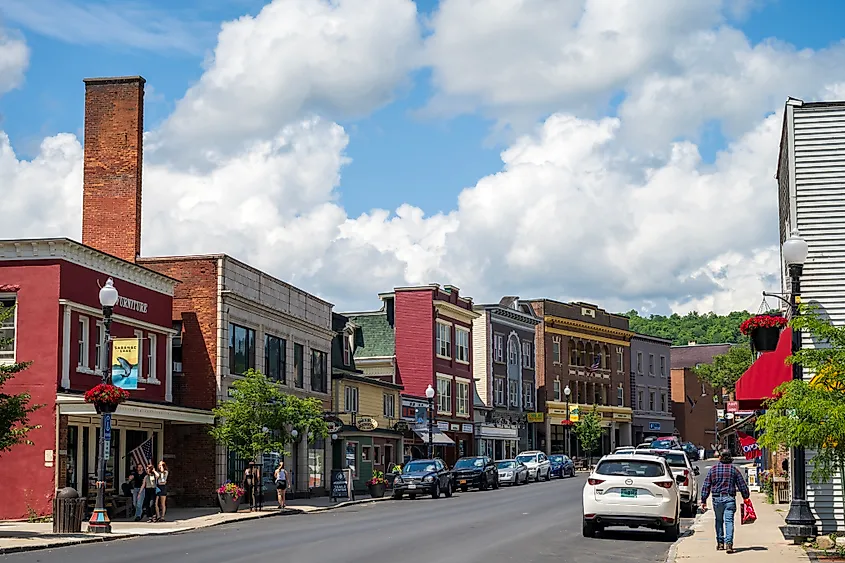 Street view of downtown Saranac Lake, New York.