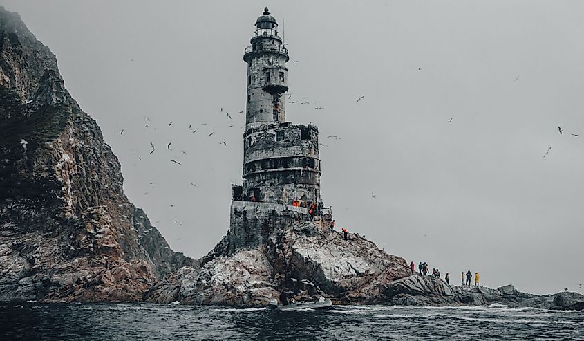 A Japanese-built sinkhouse at Cape Aniva, now owned by Russia, located on Sakhalin Island.