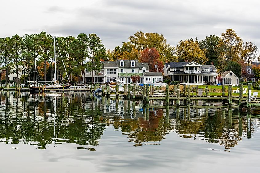 Autumn colors the Chesapeake Bay Shore and Harbor in St Michaels Maryland