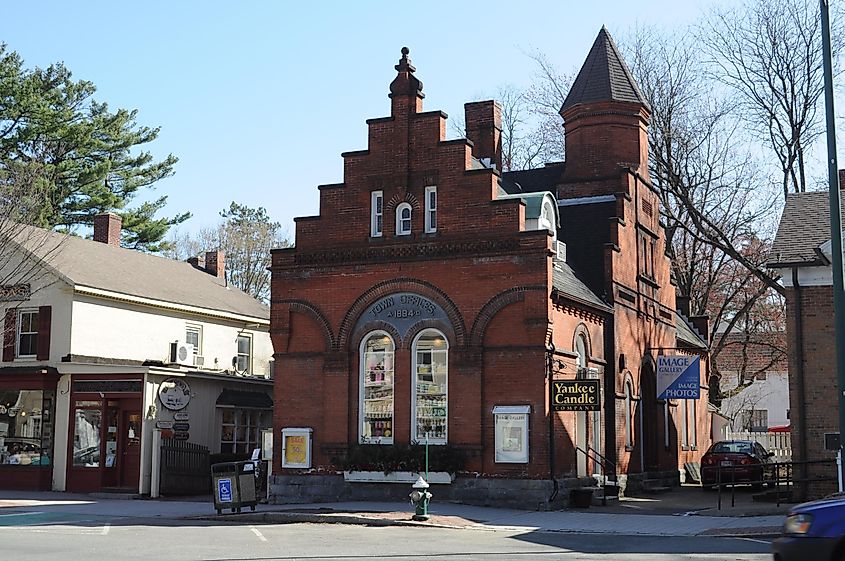 Former Town Offices, now shops, Stockbridge, Massachusetts, USA.