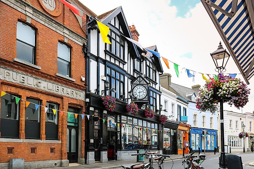 Central street of Dalkey, Ireland.