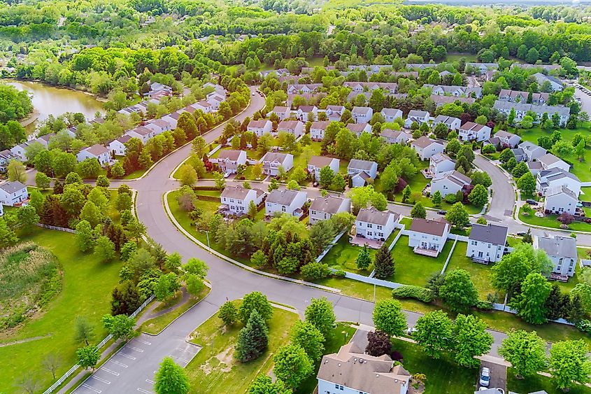 Aerial view of single family homes, a residential district East Brunswick New Jersey