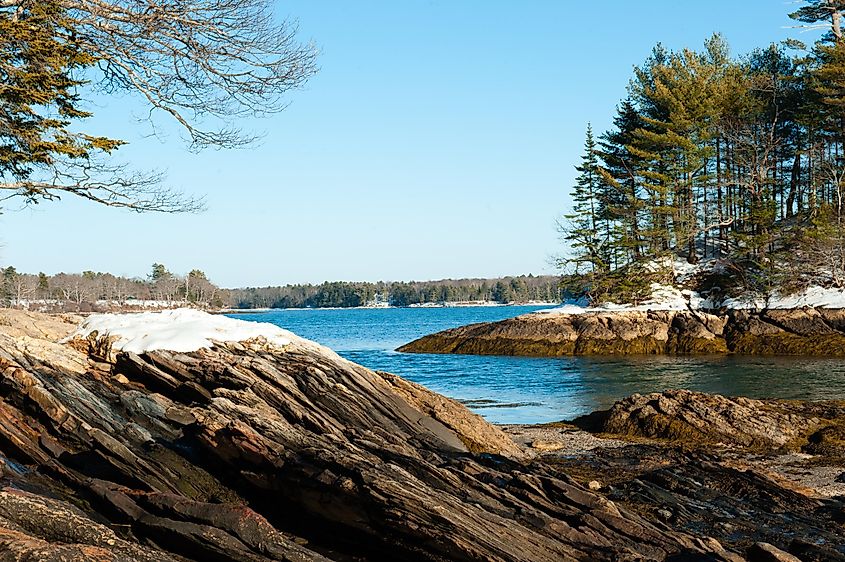 Wolfe's Neck State Park, Freeport, Maine in winter