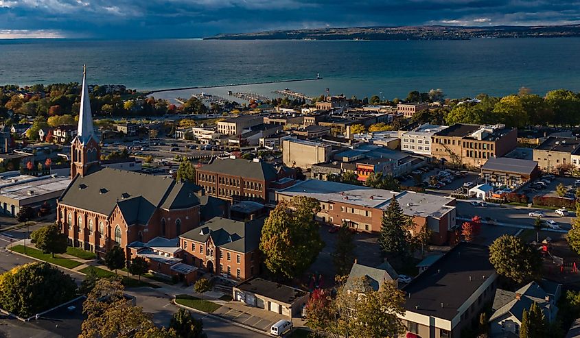 Aerial view of Petoskey and Saint Francis Church