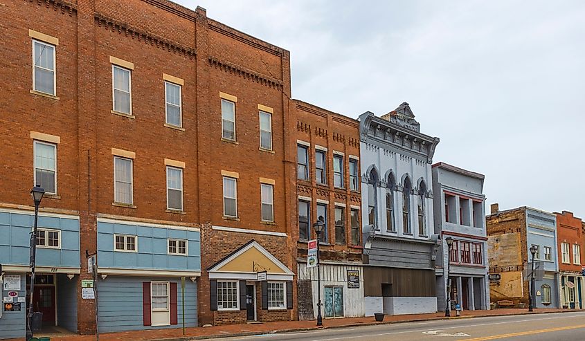 Red brick buildings in the Historical district of Greensville, Tennessee