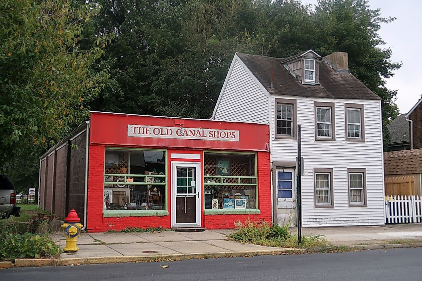 Exterior of The Old Canal Shops at 129 Clinton St, Delaware City, Delaware.