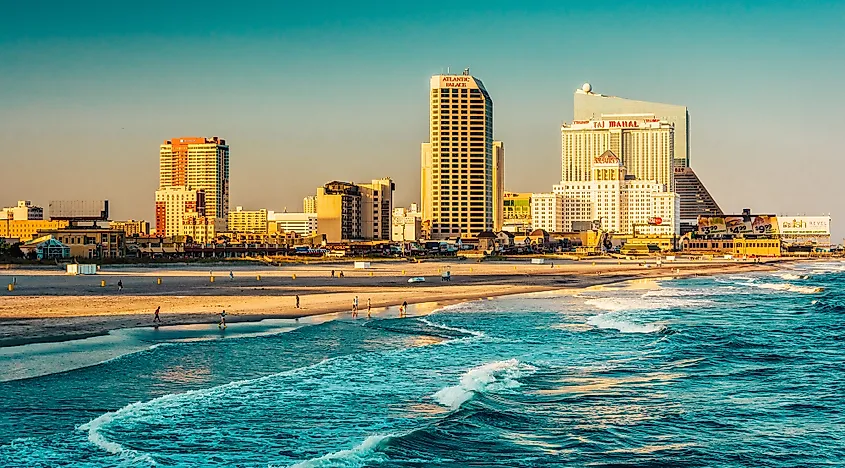 The Atlantic City skyline along the coast