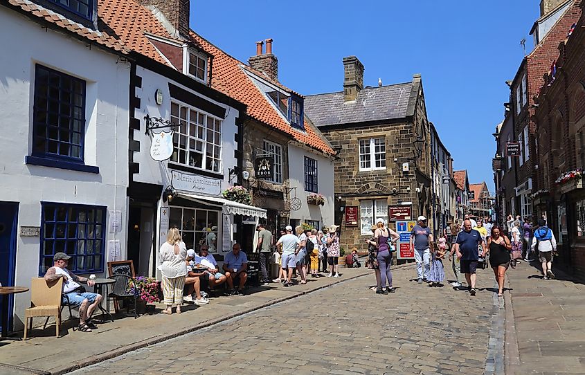 Tourists in the town of Whitby, England.