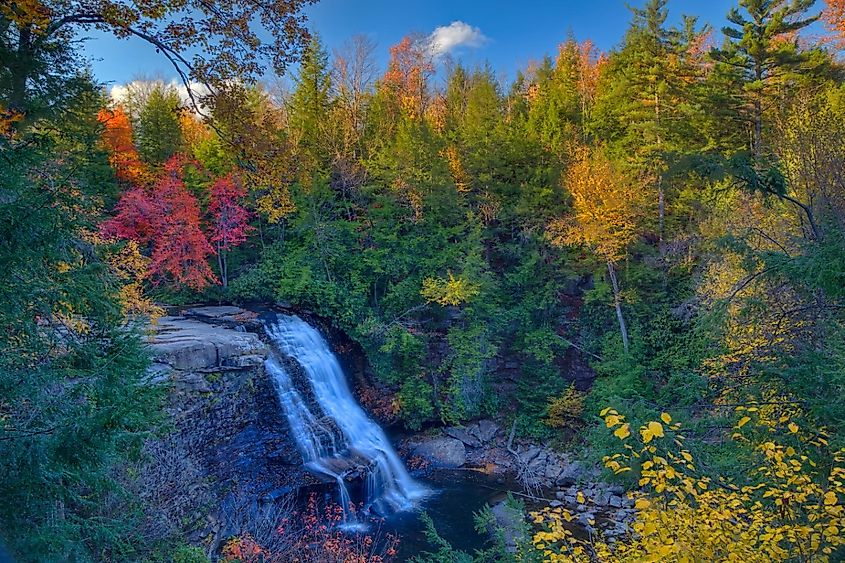 Muddy Creek Falls at Swallow Falls State Park during the Fall Season Sunset in Deep Creek Lake Region, Maryland