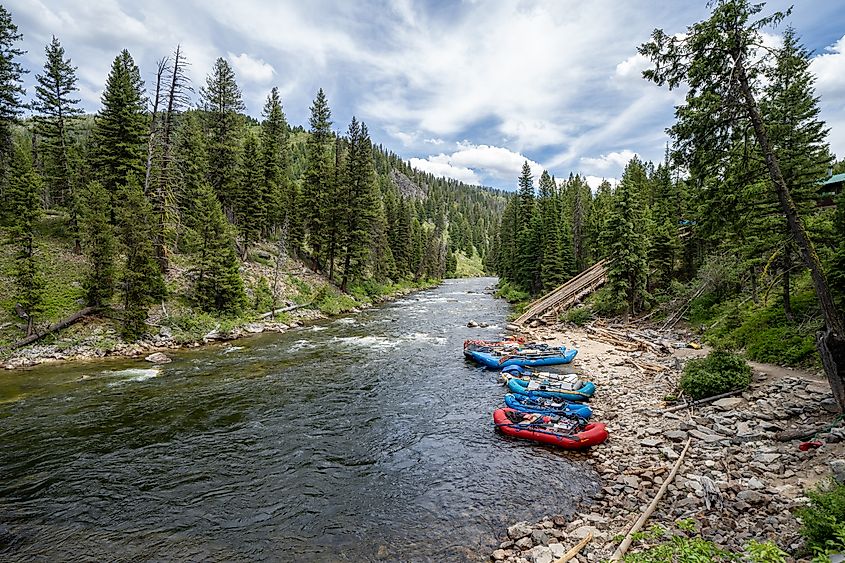Rafts along a river near Lowman in Idaho.