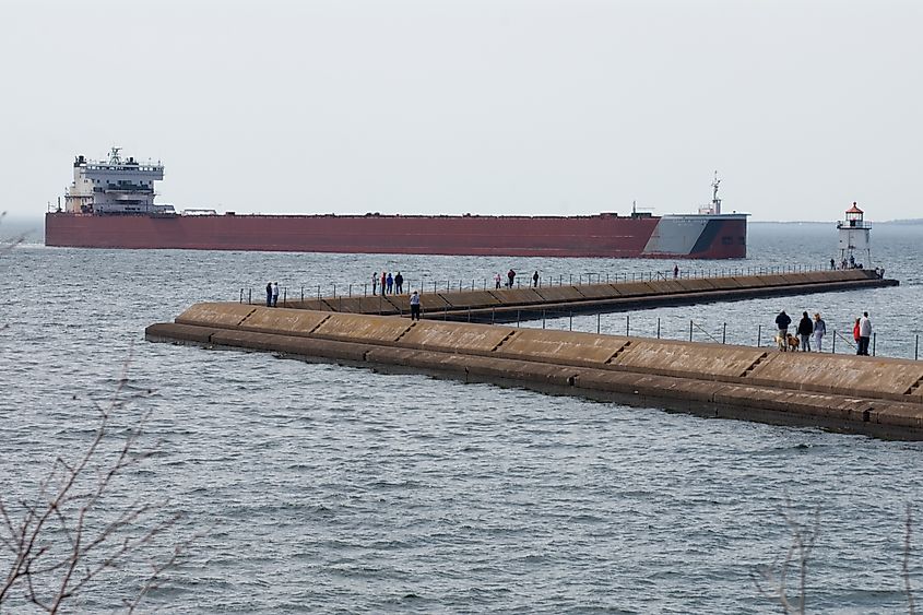 The lake freighter Edgar B. Speer arriving at Two Harbors, Minnesota, to load iron ore