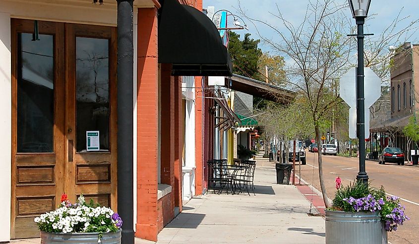 Columbia Street in the business district of Covington, Louisiana.