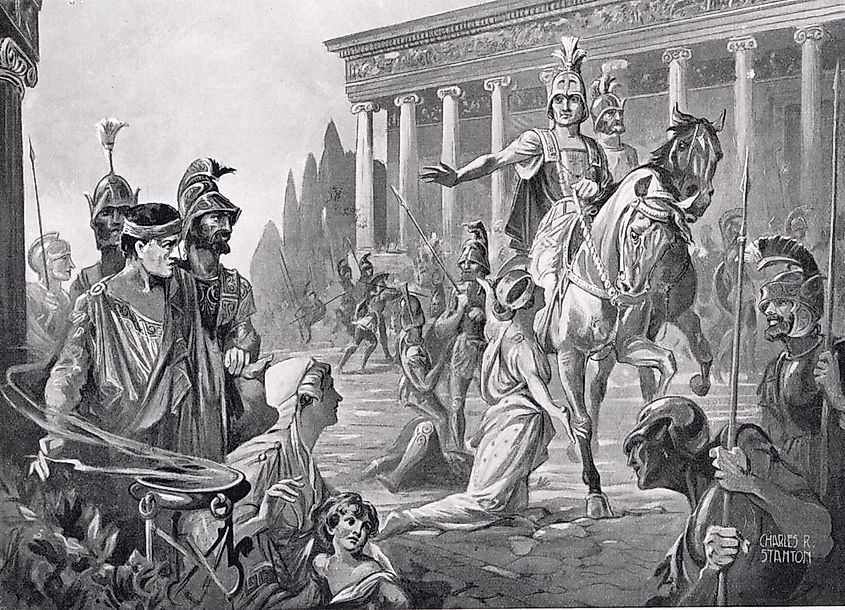 Charles R. Stantonː Alexander at the Sack of Thebes in 335 BC (illustration from Hutchinsons History of the Nations, 1915)