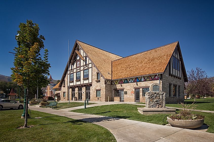 The beautiful Town Hall building in Midway, Utah