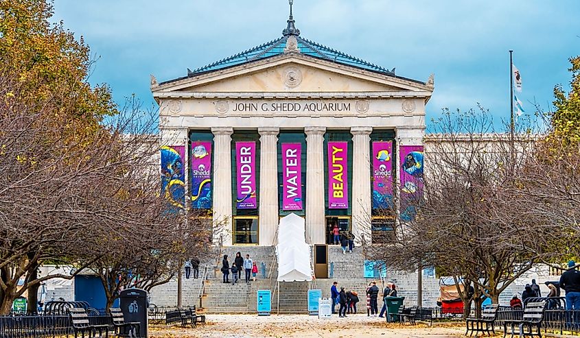 John G.Shedd Aquarium view from Michigan Lake in Chicago