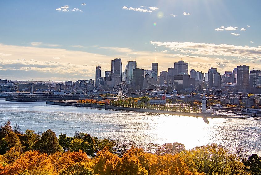 The St. Lawrence River flowing past Montreal, Canada.