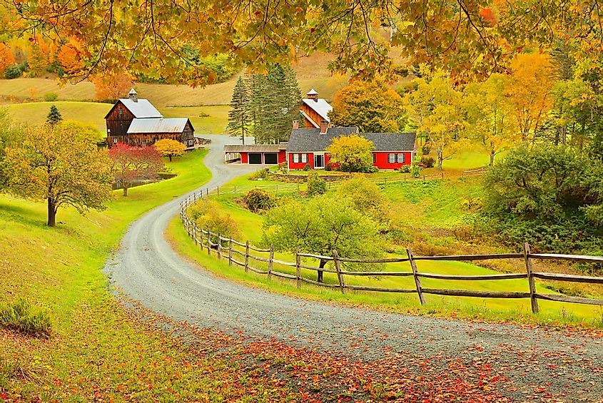 Overlooking a peaceful New England farm in the autumn in Woodstock, Vermont