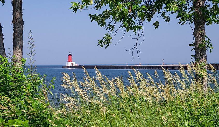 Looking out over the water at Menominee North Pier Lighthouse, Michigan
