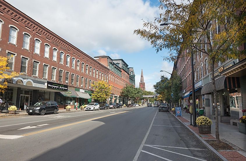 Main Street, scenic Brattleboro, Vermont, looking north, via Bob Korn / Shutterstock.com