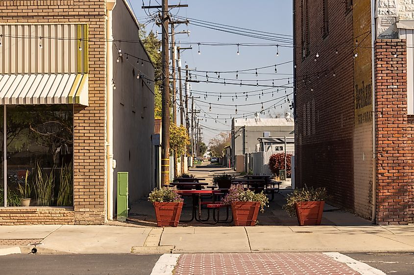 Outdoor seating area in Fowler, California.