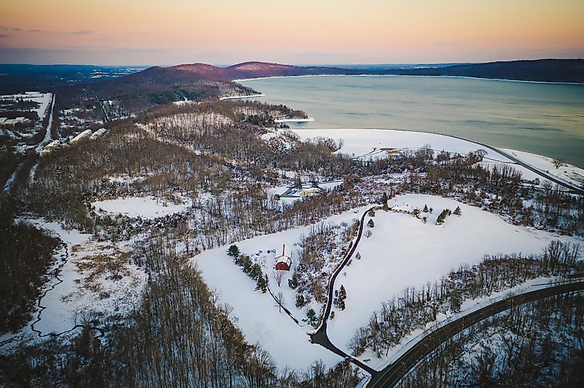 Aerial of Snow Landscape in Clinton New Jersey